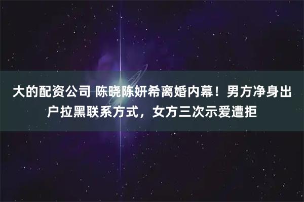 大的配资公司 陈晓陈妍希离婚内幕！男方净身出户拉黑联系方式，女方三次示爱遭拒